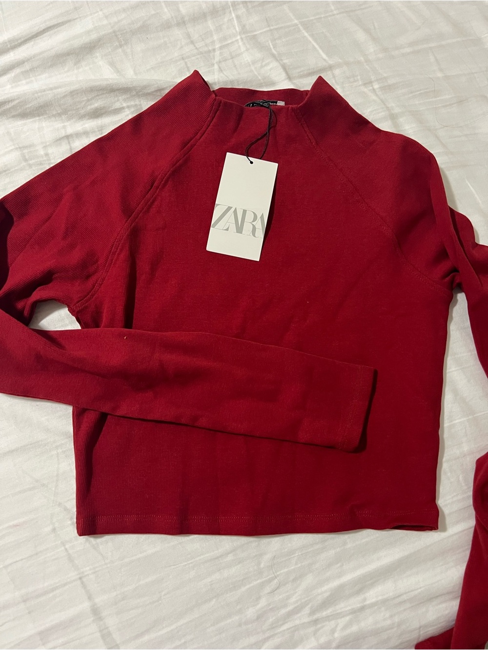 Zara Red Long-Sleeve Mock Neck Top